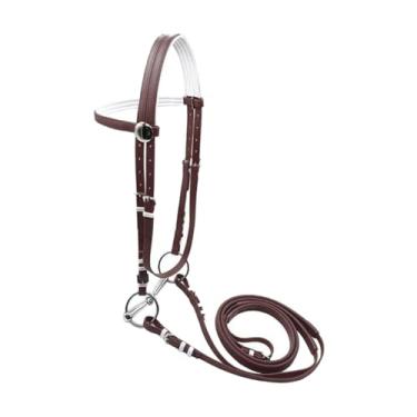 Imagem de kowaku Rédea de cavalo com cabresto, equipamento equestre versátil, correia para equitação, bridão de argola de aço inoxidável para aulas de adestramento em, Marrom 13.5 Cm