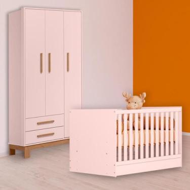 Imagem de Infantil Berço Mini Cama e Guarda Roupa Slim 3P 2G Rosa - Qmovi