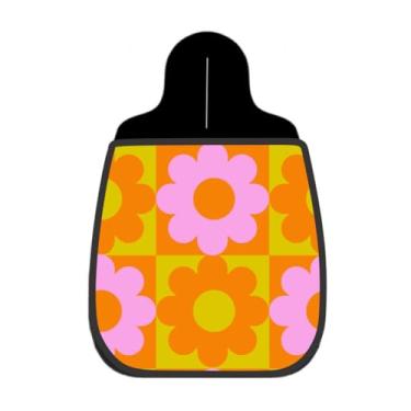 Imagem de Lixeira De Carro Organizador Lixinhocar Xadrez Flores Laranja Rosa 1