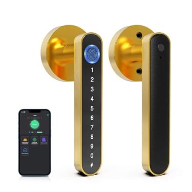 Imagem de eLinkSmart Fechadura de maçaneta inteligente, fechadura de maçaneta de porta com impressão digital com código de teclado, biométrico digital eletrônico Bluetooth WiFi fechadura de porta de entrada sem