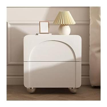 Imagem de Mesa de cabeceira mesa de cabeceira simples de madeira sólida pequena mesa de cabeceira grande capacidade gaveta dupla adorável mesa redonda canto móveis cabeceira mesa de cabeceira (cor: branco
