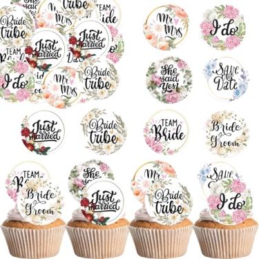 Imagem de Fyeoxle 36PCS Edible Floral Bride to Be Cupcake Toppers Wafer Paper Love I Do Cupcake Decoration Miss to Mrs Cupcake Picks for Bridal Shower Bachelorette Wedding Party Supplies