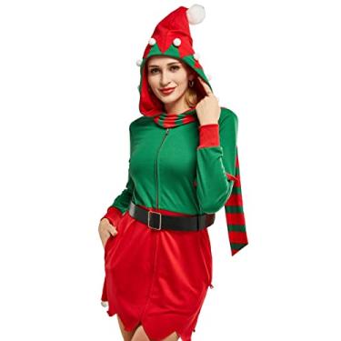 Imagem de haikyuu Fantasia feminina de Natal, vestido de Papai Noel, fantasia de elfo, cosplay com capuz, Elfo multicolorido, G