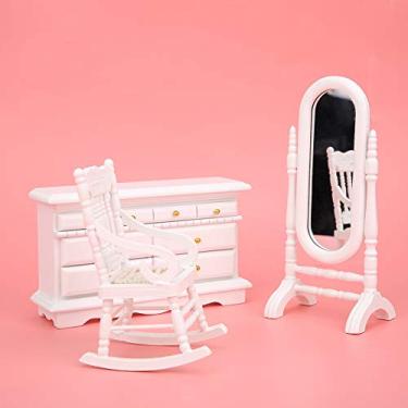 Imagem de aqxreight Transforme Sua Casa de Bonecas Com um Elegante Conjunto de Móveis 1:12 Com Cama de Casal, Espelho, Mesa de Cabeceira, Cadeira e Armário (6 jogos)