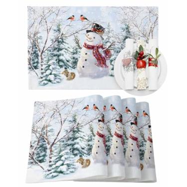 Imagem de Conjunto de 6 jogos americanos de Natal, boneco de neve, esquilo, pássaro, calor, resistente ao calor, laváveis, tapetes de mesa de jantar, decoração de casa de fazenda, para cozinha e roupa de cama