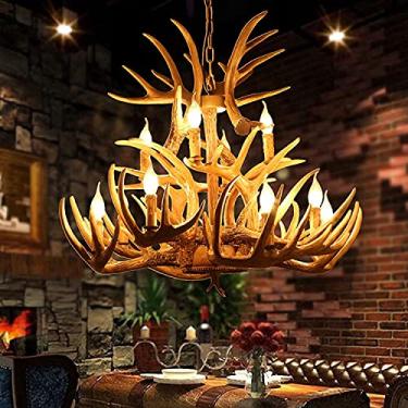 Imagem de XFNVXC Antler Lig Lustre Lig Luxuoso Lig 8 Ligs Veado Chifre Lig Luxuoso Lig Lustre Lig Country Antlers Lig Luxuoso, Lâmpadas E12, para HOM