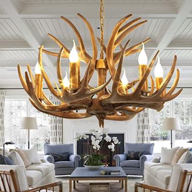 Imagem de XFNVXC Chifre de veado Lig Luxuoso Lig Lustre 6 Ligs, Chifre de Veado Lig Luxuoso Lustre Pequeno Rústico Resina Chifres Lig Luxuosos Lustres Lig Vintage Veado Formiga