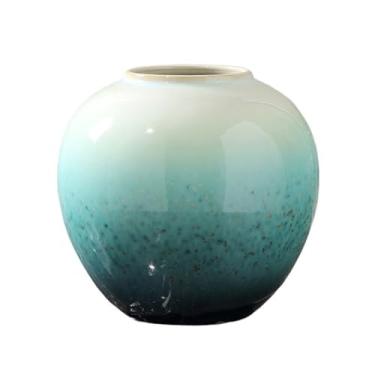 Imagem de WUHUQN Vaso de flores de porcelana verde vaso de cerâmica de alta temperatura decoração de sala de estar moderno simples vaso de arranjo de flores secas para arranjo floral