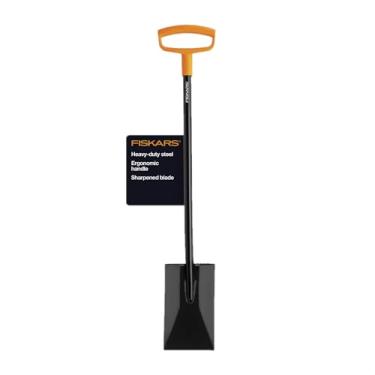 Imagem de Fiskars Pá quadrada de aço de 117 cm com alça D ergonômica, ferramenta de jardim de borda plana para escavar, afiar gramado, poda, extrator de ervas daninhas resistente