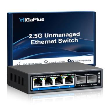 Imagem de GigaPlus Switch Ethernet Não Gerenciável De 2,5 Gb Com 6 Portas, 4 Portas Base-T De 2,5 G E 2 Portas Sfp+ De 10 G. Switch De Rede De 2,5 Gbps Para Nas/Pc De 2,5 Gbps, Roteador Wifi6 E Ponto De Aces