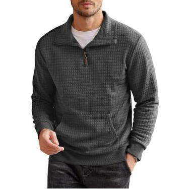 Imagem de Moletom masculino COOFANDY com zíper quádruplo, jacquard, cinza escuro