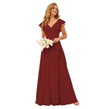 Imagem de Vestido de dama de honra TIRAS Elegant Ruffles Chiffon Burgundy 2025