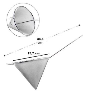 Imagem de Coador peneira de oleo leite suco em metal malha fina cone n 16 - JL