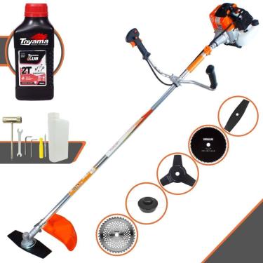 Imagem de Roçadeira Multifuncional Vulcan VR430-S À Gasolina 43cc 1,7HP 10.000rpm Com Carretel de Nylon + Kit 4 Lâminas de Corte + ÓLEO TOYAMA FG50 2 Tempos