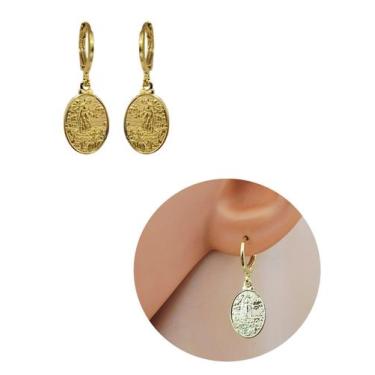 Imagem de Brinco Argolinha Medalha de Fé Nossa Senhora de Fátima - MIXFOLHEADOS