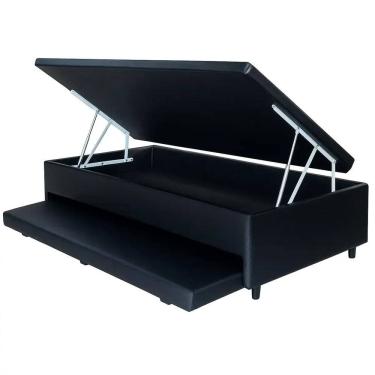 Imagem de Base Box Baú Solteiro com Auxiliar Suede 43x188x88 Alto Nivel Cor Preto