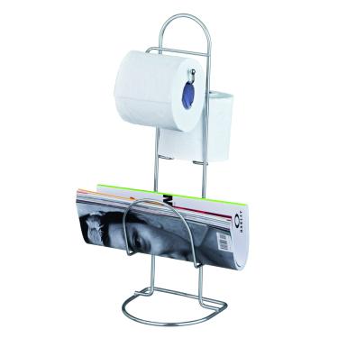 Imagem de Porta Papel Higienico de Chão com Revisteiro Suporte para 2 Rolos Cromado - Kit com 2 unidades