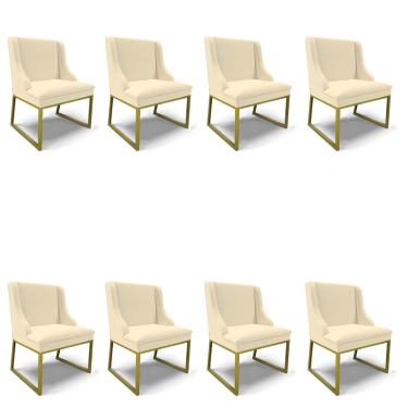 Imagem de Cadeira Sala de Jantar Industrial Dourado kit 8 Liz Linho Bege D03 - D'Rossi