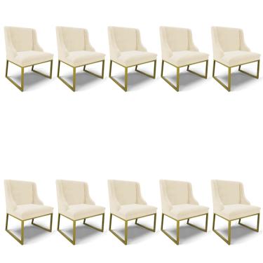 Imagem de Cadeira Sala de Jantar Industrial Dourado kit 10 Liz Veludo D03 - D'Rossi