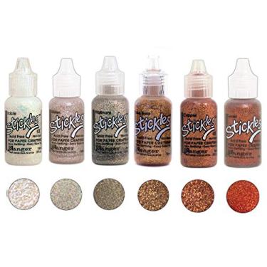 Imagem de Conjunto de cola de glitter Ranger Stickles - Seis frascos de 150 ml - gelo, brilho, platina, ouro rosa, cobre e por do sol
