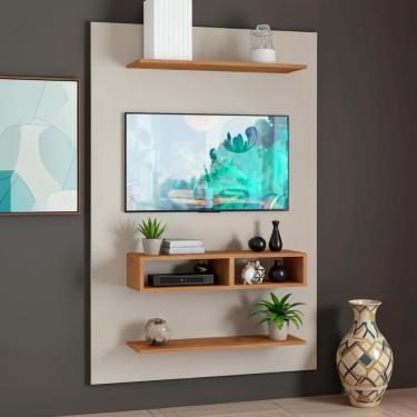 Imagem de Painel Para Tv Até 50 Polegadas Com Nicho E Prateleiras - Off White-Mel
