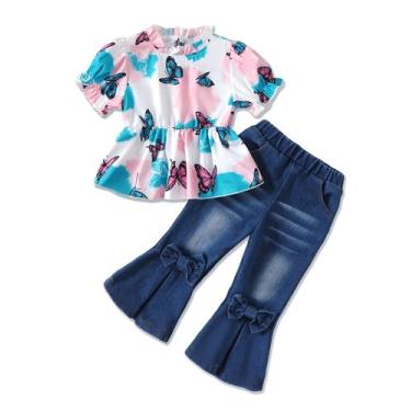 Imagem de Conjunto de roupas SODLON para meninas de 12 a 18 meses com blusa borb