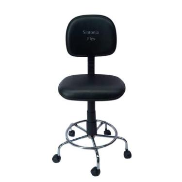Imagem de Cadeira caixa secretaria base de ferro cromada corano preto - Sintonia