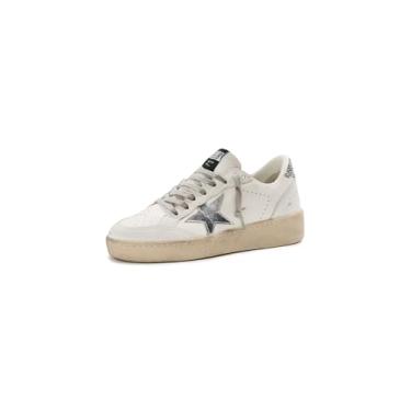 Imagem de Golden Goose Tênis feminino Ballstar 2 couro superior e esporão laminado estrela salto glitter, Branco/Prata, 36