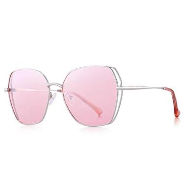 Imagem de Óculos de sol femininos quadrados polarizados luxuosos femininos moda tendência óculos de sol, Armação prateada/lente espelhada rosa, Lens Width: 66 Millimeters