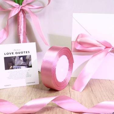 Imagem de 2,5 cm x fita de cetim de tecido contínuo de 25 metros para embrulho de presente, fita rosa de pasta de feijão para decoração de festa de casamento, design floral, flores eternas, laços de teia para