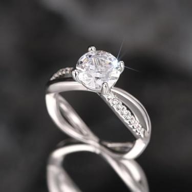 Imagem de Anéis de noivado de zircônia cúbica banhados a ouro branco, alianças de compromisso, festas noturnas, presentes de dia dos namorados, alianças de eternidade para mulheres, 7, Cobre, Sem pedra preciosa