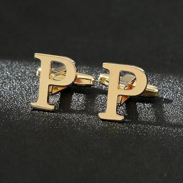 Imagem de Abotoaduras masculinas clássicas de ouro BLC273-P, Letter P, Ferro, Sem Pedra Preciosa