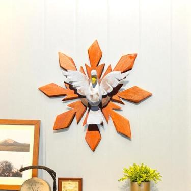 Imagem de Divino Espírito Santo Decorativo em Madeira, Arte Religiosa para Parede, Escultura Artesanal Rústica, Laranja e Branco