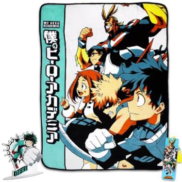 Imagem de My Hero Academia Conjunto de cobertor de decoração de quarto – Pacote com 114,3 cm x 152,4 cm aconchegante cobertor de lã anime plus deku suporte decorativo, mais para crianças, adultos e adolescentes