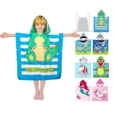 Imagem de Toalha Growell Kids, poncho de praia com capuz, 76x76 cm, dinossauro