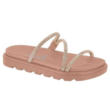 Imagem de Chinelo Flatform Tiras Strass Cristal Ouro Rosado Silver Nude Vizzano 6459.118
