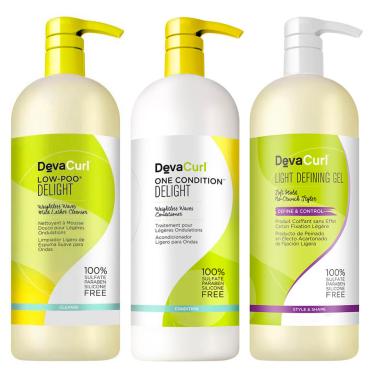 Imagem de Deva Curl Low Poo Delight Shampoo 1000ml, Condicionador 1000ml e Angéll Gel 1000ml