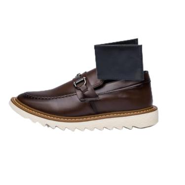 Imagem de Sapato Social Masculino com Carteira, Mocassim Oxford em Couro Sintético, Marrom e Preto, Sola Tratorada, Estilo Casual Moderno (Conhaque Off, BR, Adulto, Numérico, 39)