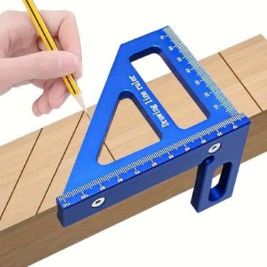Imagem de Régua quadrada de medição multiângulo 3D, transferidor quadrado profissional de liga de alumínio de 45°/90°, ferramenta de medição de layout de alta precisão para carpinteiro engenheiro (azul)