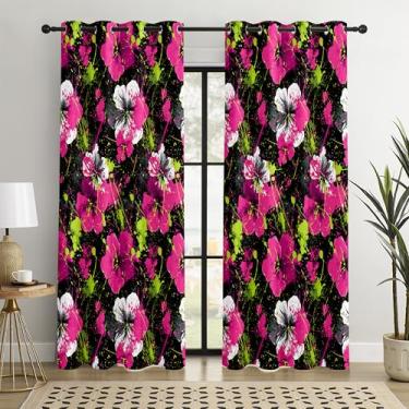 Imagem de BOHOMOCASA Cortinas blackout florais neon Splash, cortinas florais artísticas coloridas, 100% bloqueio de luz, isolamento térmico e cortinas redutoras de ruído para quarto, ilhós superiores 132 x 213