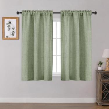 Imagem de OWENIE Cortinas curtas verde-sálvia para janela pequena, 113 cm de comprimento, conjunto de 2 painéis para quarto, sala de estar, armário de banheiro, porão, cortinas de cozinha curtas texturizadas