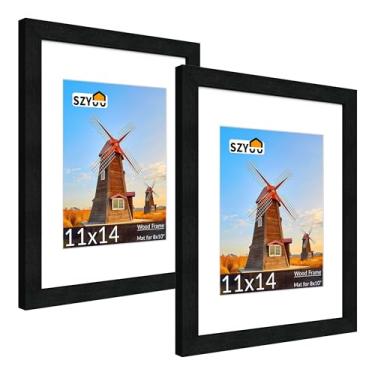 Imagem de SZYUU Conjunto de 2 molduras de 28 x 35 cm com vidro verdadeiro, resistente a arranhões, fácil de montar para exibição de parede ou mesa, decoração de escritório em casa (preto fosco)