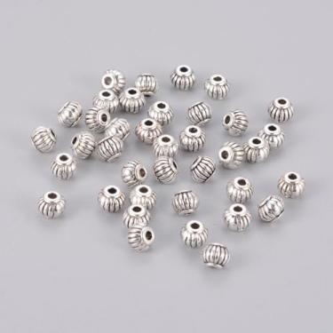 Imagem de 100 peças de contas espaçadoras de estilo tibetano, contas soltas em forma de lanterna de prata antiga, berloque de fabricação de joias a granel para colar, pulseira, brinco e artesanato DIY, 5 x 4 mm