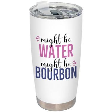 Imagem de BEHIFL Copo para bebedouro Bourbon Lover, presentes para amantes de coquetéis de uísque, copo de aço inoxidável com tampa e canudo 590 ml, copo de café de viagem Might Be Water Might Be Bourbon