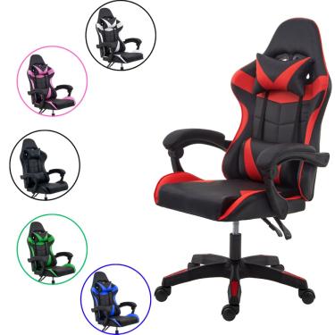 Imagem de Cadeira Gamer Ergonômica Reclinável com Almofadas para Lombar e Cervical – Couro Sintético 135 kg