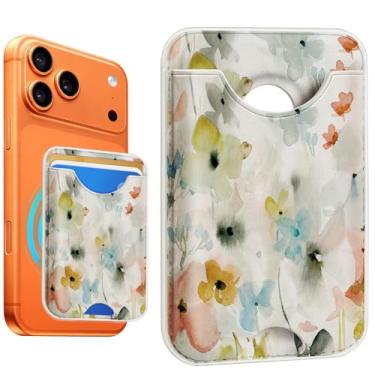 Imagem de Fjdcslwx Compatível com porta-cartão magnético Magsafe – Carteira de telefone com flor de tinta para mulheres adolescentes e meninas fofas para iPhone 17/16/15/14/13/12 Series Slim para Apple Mag Ímã