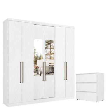 Imagem de Guarda Roupa Casal Presence Glass 6 Portas Branco E Cômoda Gaveteiro C