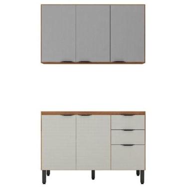 Imagem de Balcão Para Pia 120cm Com Armário Aéreo 3 Portas Firenze Amêndola Touc