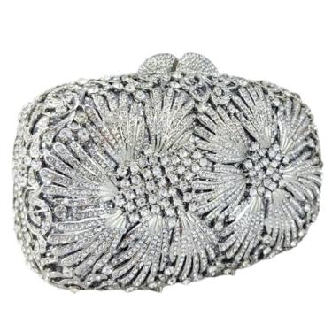 Imagem de Boutique De FGG Mini bolsa clutch floral para mulheres elegantes, bolsas e bolsas noturnas de strass, bolsa clutch de cristal para festa, Prata, Mini