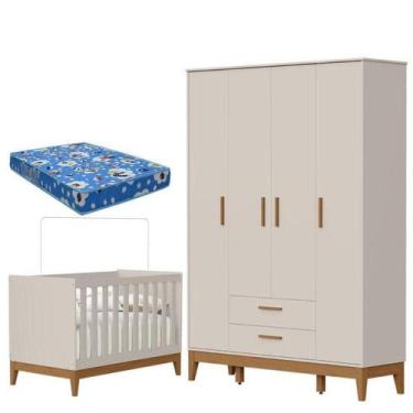 Imagem de Guarda Roupa Infantil 4 Portas Com Berço Americano Flip Areia Acetinad